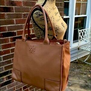 Tory Burch Ella Canvas & Leather Tote - Bark